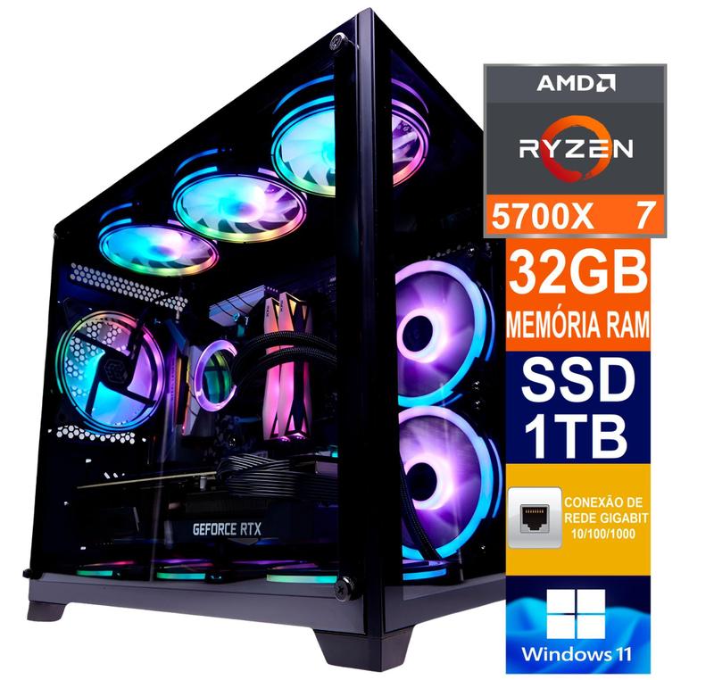Pc Gamer Cpu Ryzen 7 7700x / Ssd 1tb M.2 Nvme / 32gb Memória Ram